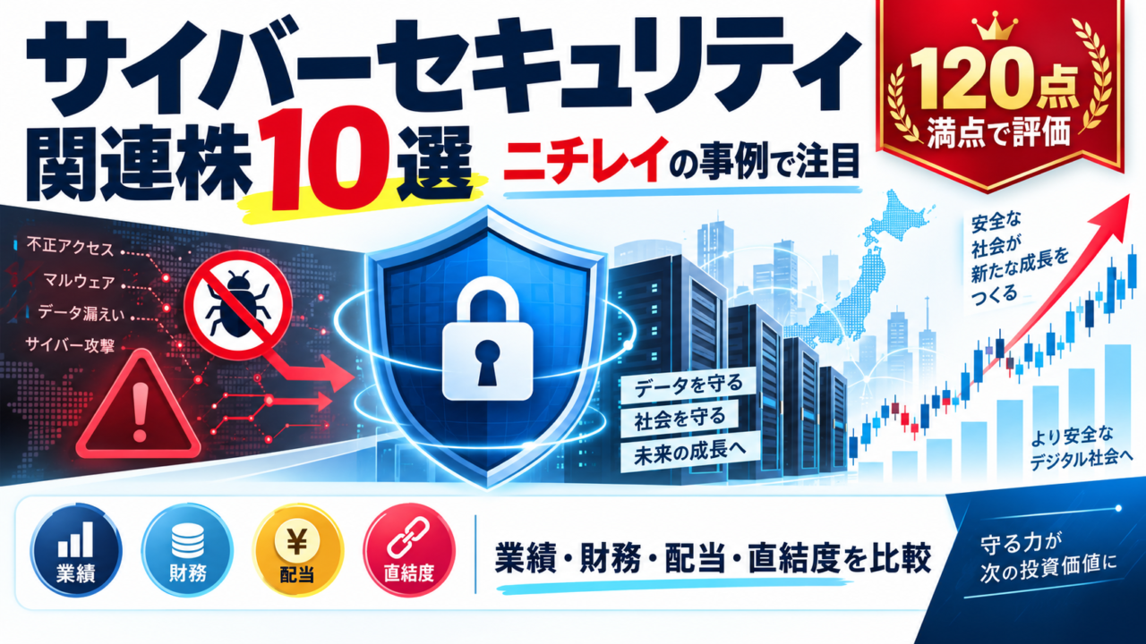 サイバーセキュリティ関連株10選|ニチレイへのサイバー攻撃で改めて考える日本株を120点満点で評価