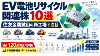EV電池リサイクル関連株10選を120点満点で評価｜住友金属鉱山の新工場で注目したい日本株